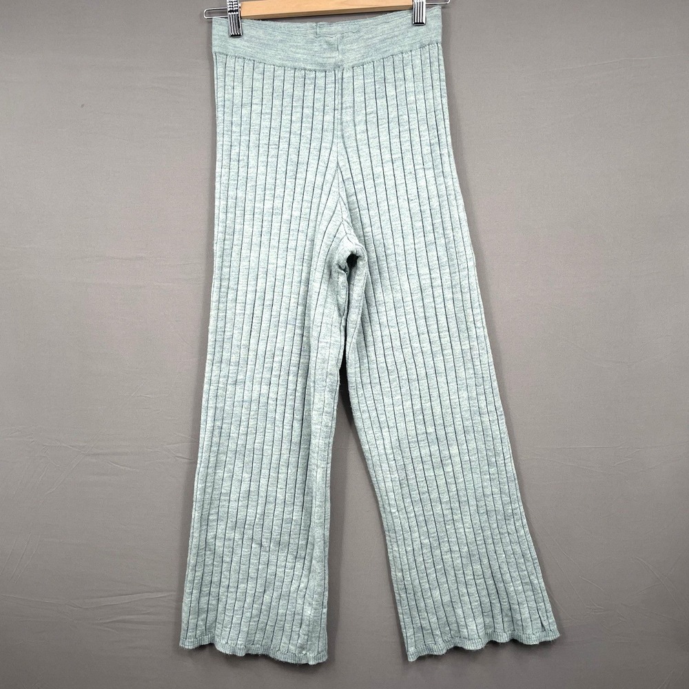 Zara Ribbed Pleated Lounge Pants Size S Straight Leg Flowy High Rise Green Sage